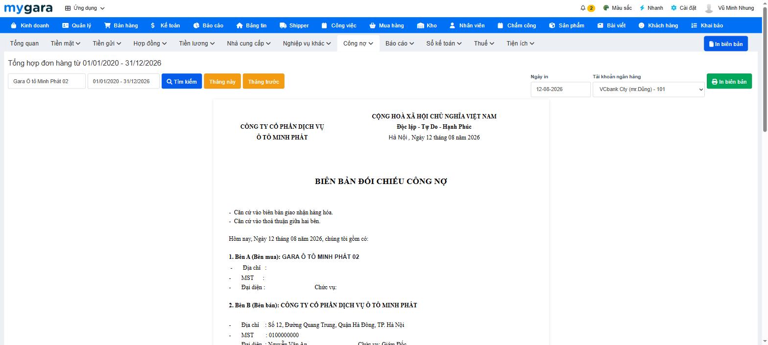 Biên bản đối chiếu công nợ